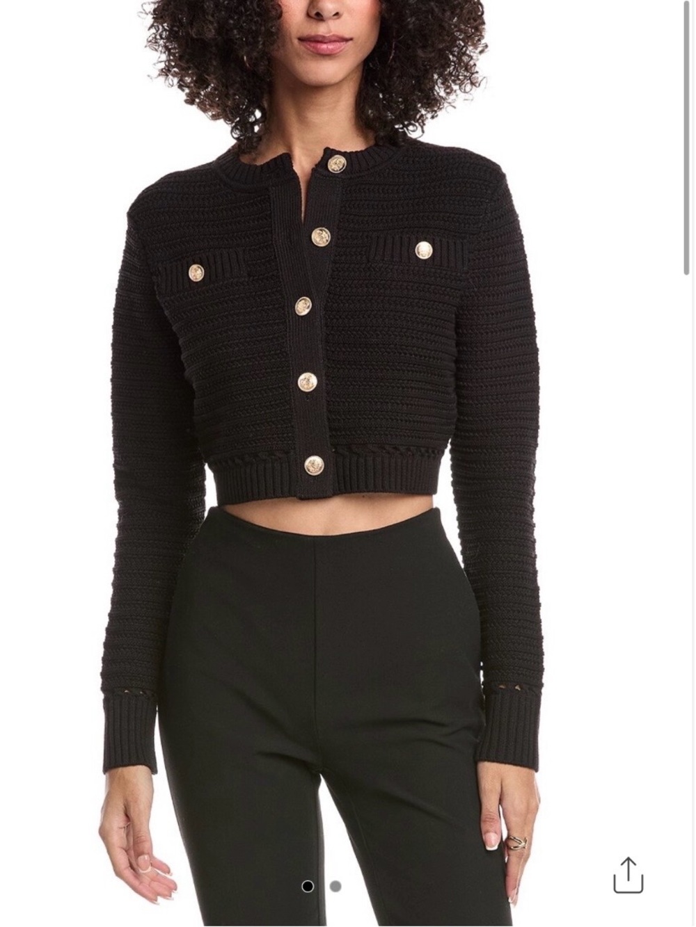 Toccin Black miller Cropped crewneck Cardigan with Gold Buttons Small